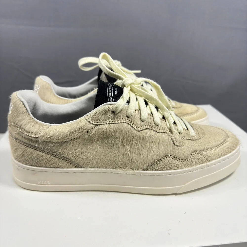 P448 Bali Oak Womens Size 38 Beige Calf Hair Low Top Luxury Sneakers